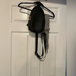 Black Crossbody Bag with Changeable Black and Patterned Strap